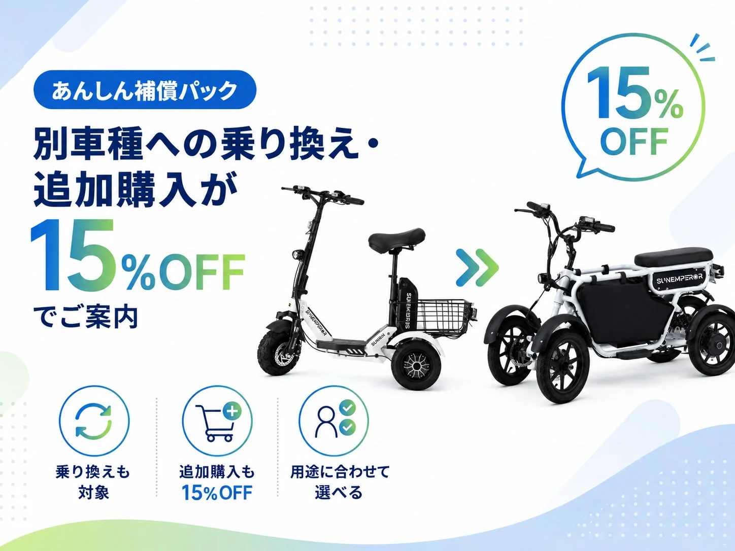 別車種への乗り換え・追加購入が15%OFF