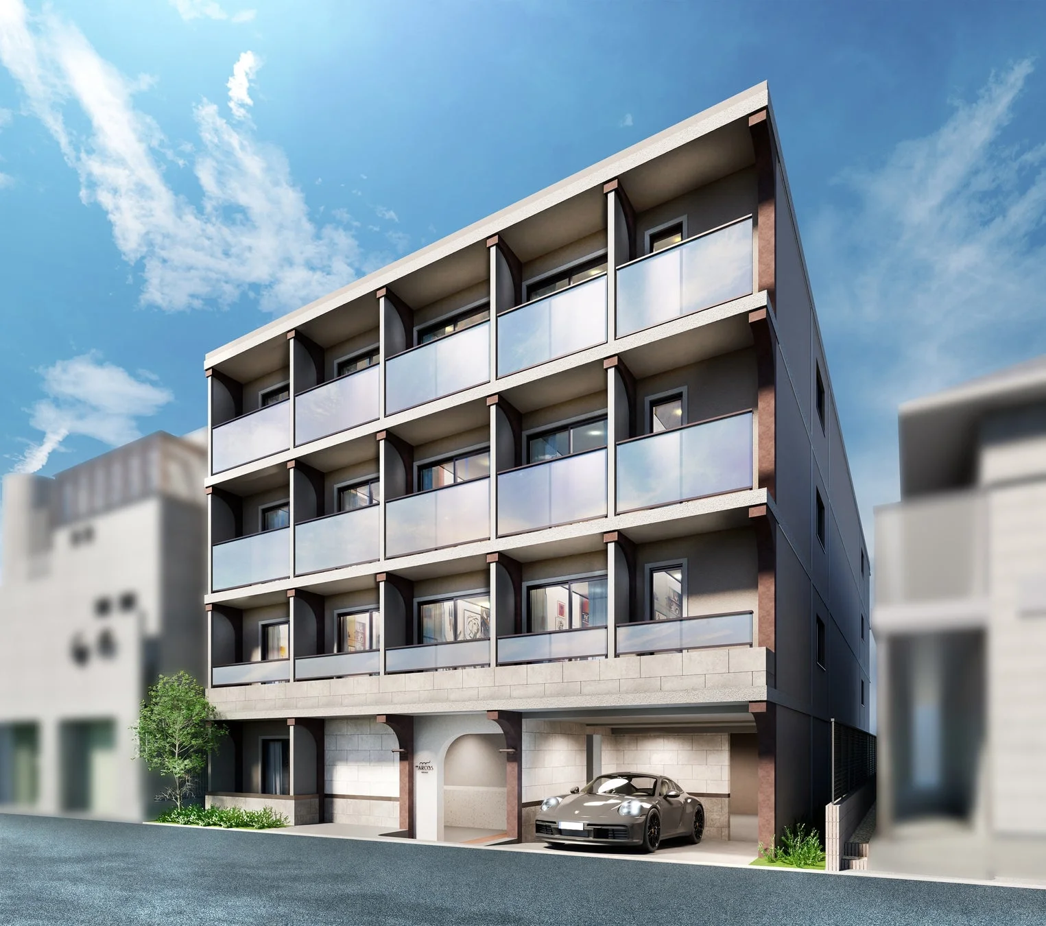 現代的なデザインのマンション
