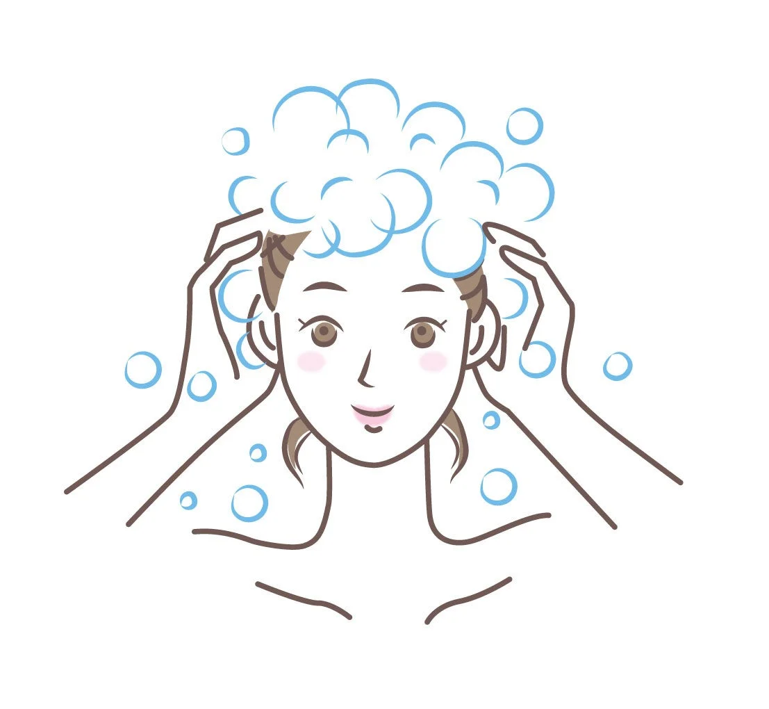 髪を洗う女性のイラスト