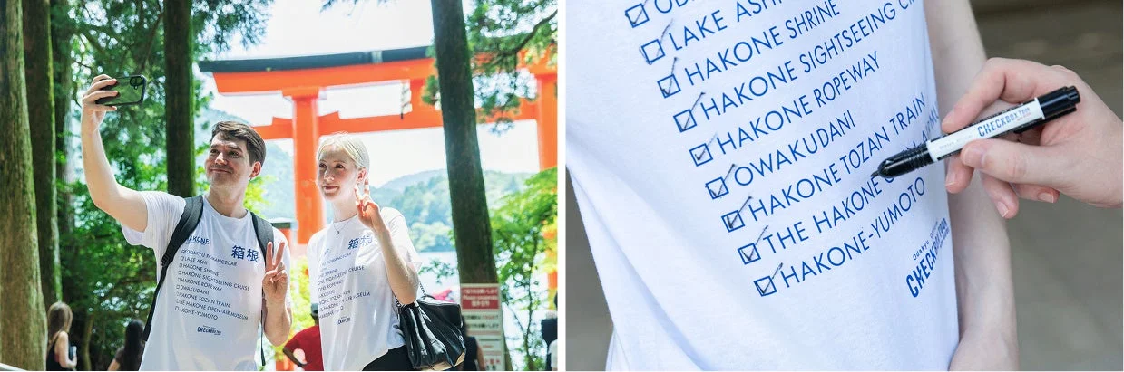 Tシャツを着て観光を楽しむカップル