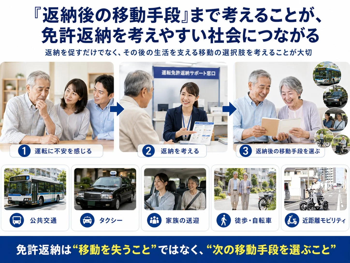 「返納後の移動手段」まで考えることが、免許返納を考えやすい社会につながる