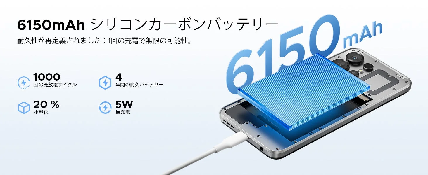 6150mAh超大容量バッテリー