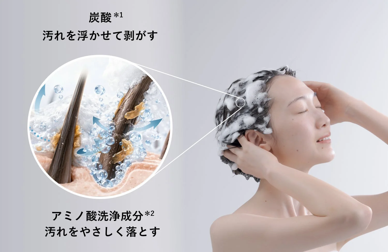 炭酸泡で汚れを浮かせ優しく落とす