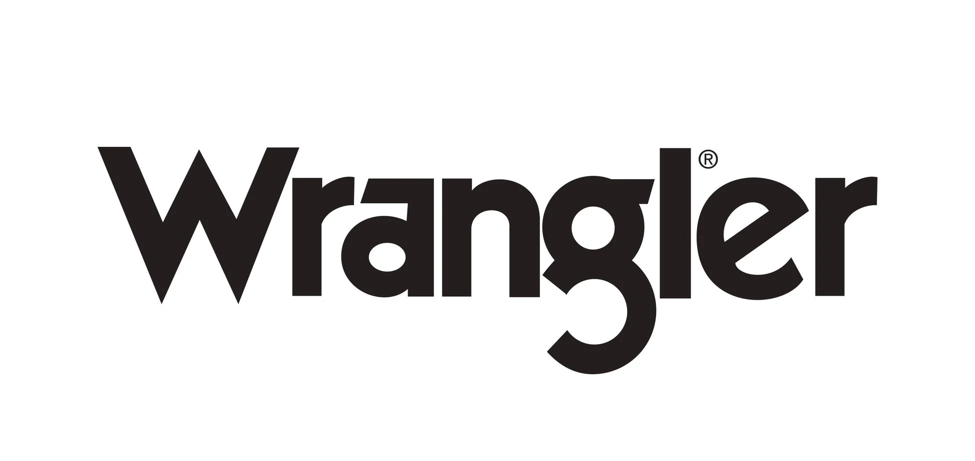 Wranglerのブランドロゴが白背景に黒い文字で表示されています。シンプルなフォントで構成されたテキストベースのロゴデザインです。